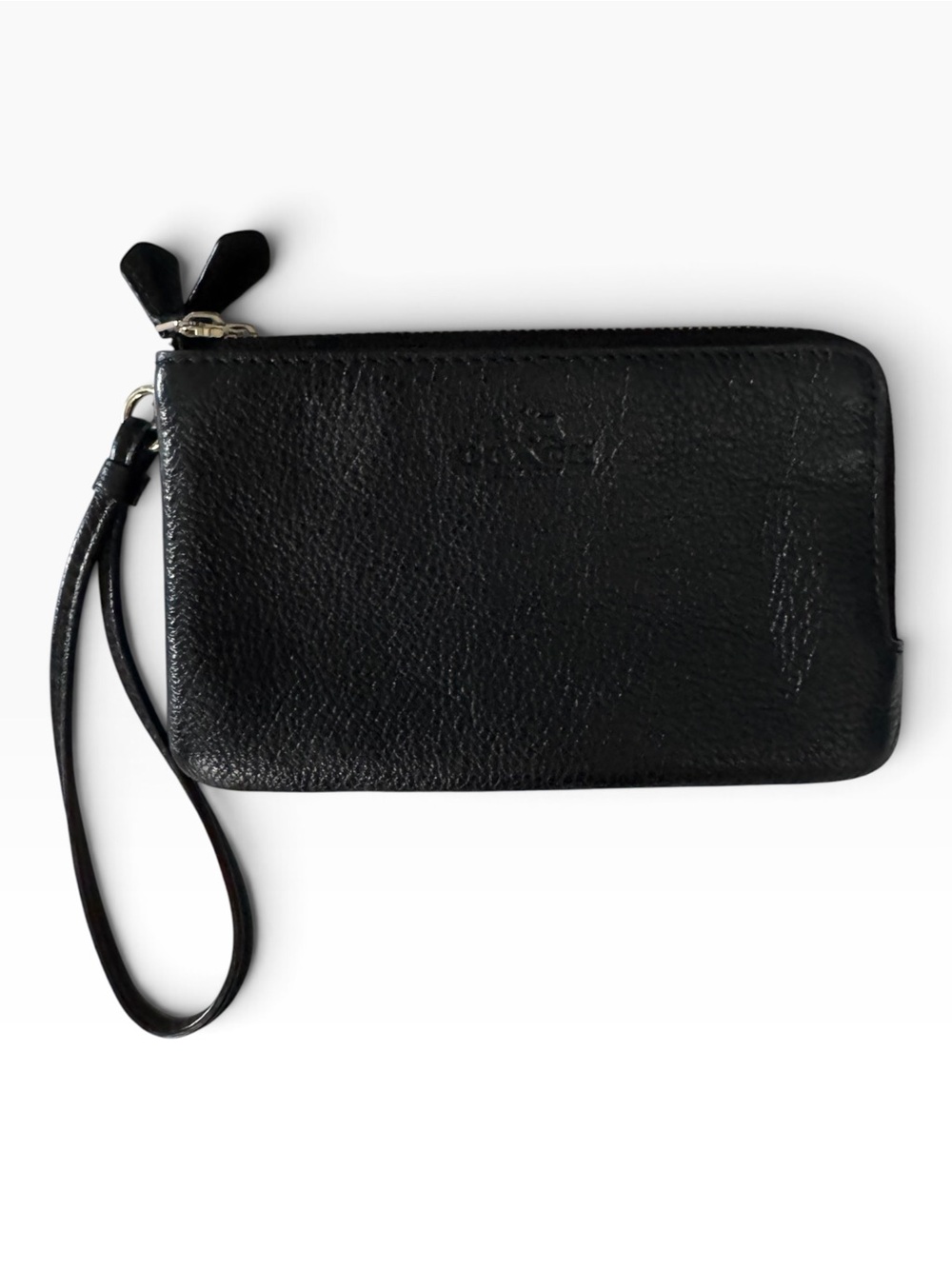 black pebble leather Coach double-zip wristlet